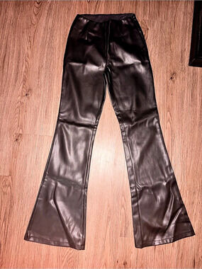 ASOS DESIGN Black Faux Leather High Waisted Flare Pants Petite